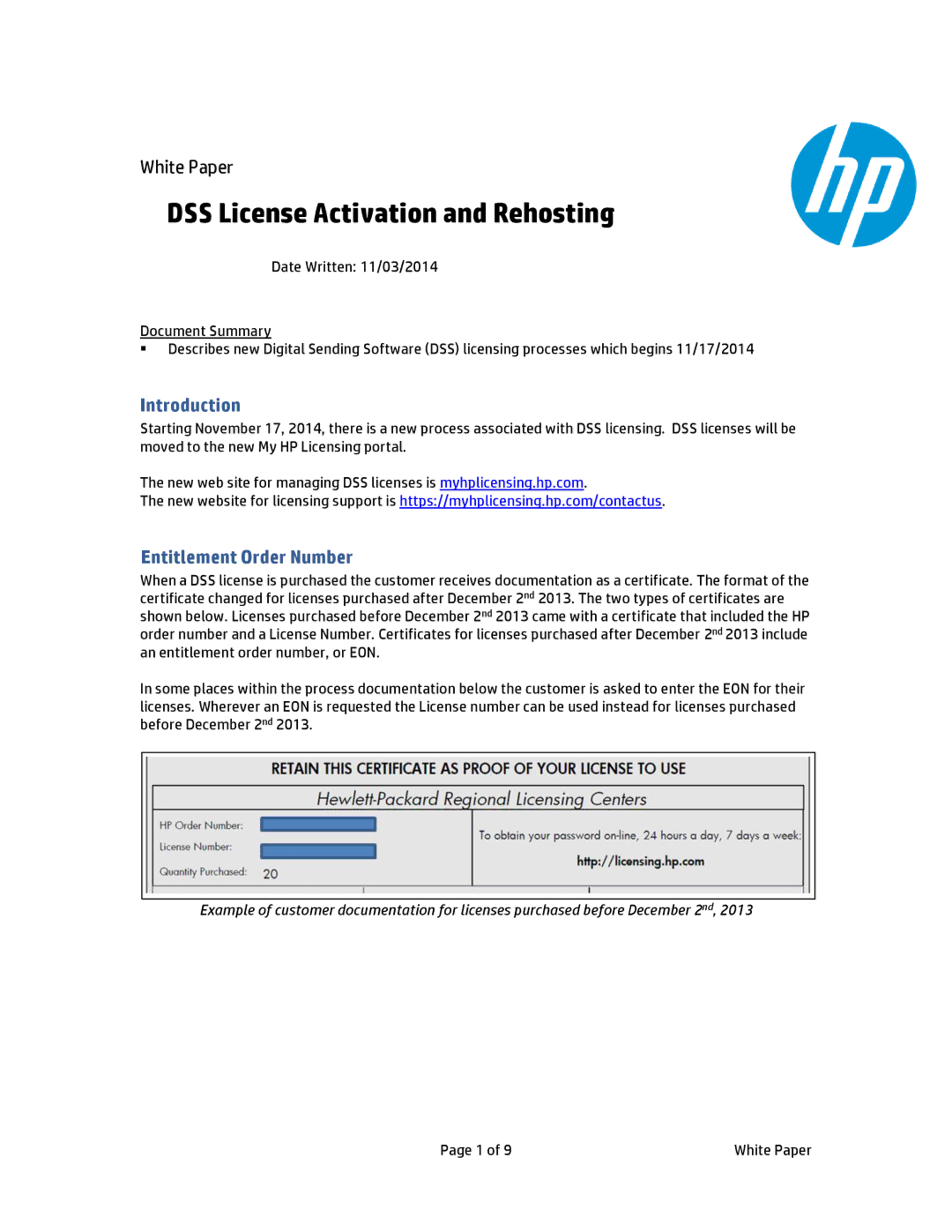 HP MFP Sending Software 4.25 manual Introduction, Entitlement Order Number 