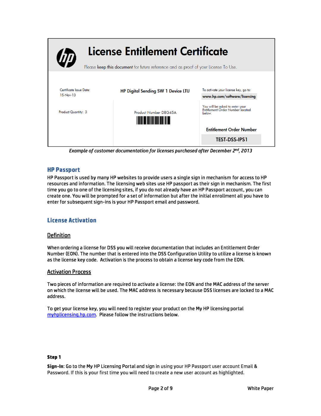 HP MFP Sending Software 4.25 manual HP Passport, License Activation, Step, Definition, Activation Process 
