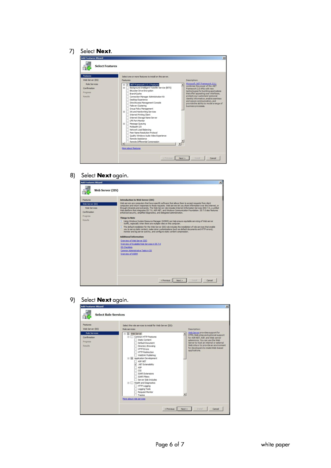 HP MFP Sending Software 4.25 manual Select Next 8 Select Next again 9 Select Next again, Page 6 of, white paper 