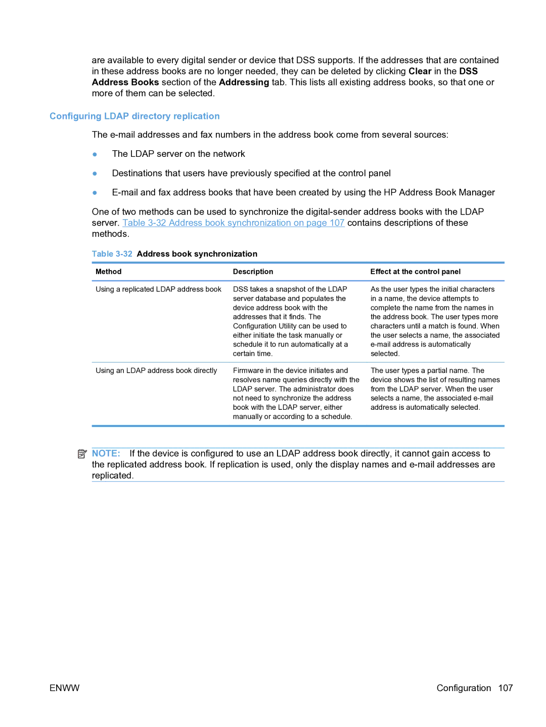 HP MFP Sending Software 4.9X manual Configuring Ldap directory replication, 32Address book synchronization 