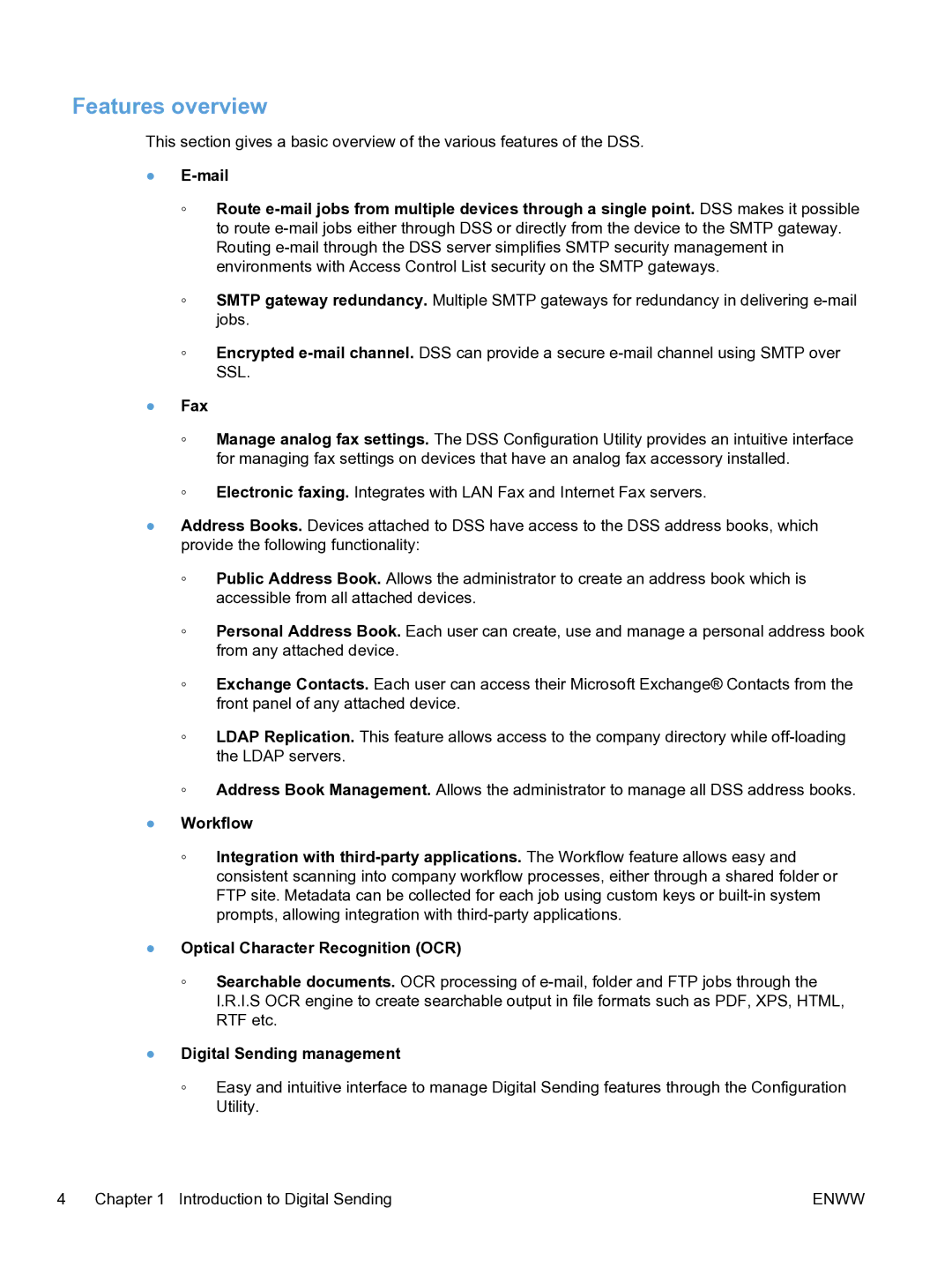 HP MFP Sending Software 4.9X manual Features overview, Fax 