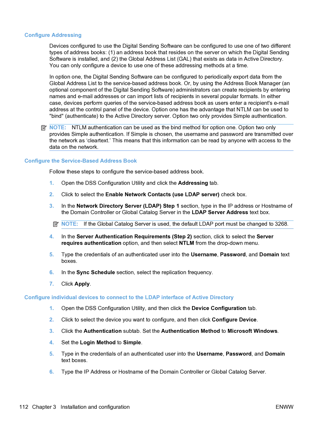 HP MFP Sending Software 4.9X manual Configure Addressing, Configure the Service-Based Address Book 