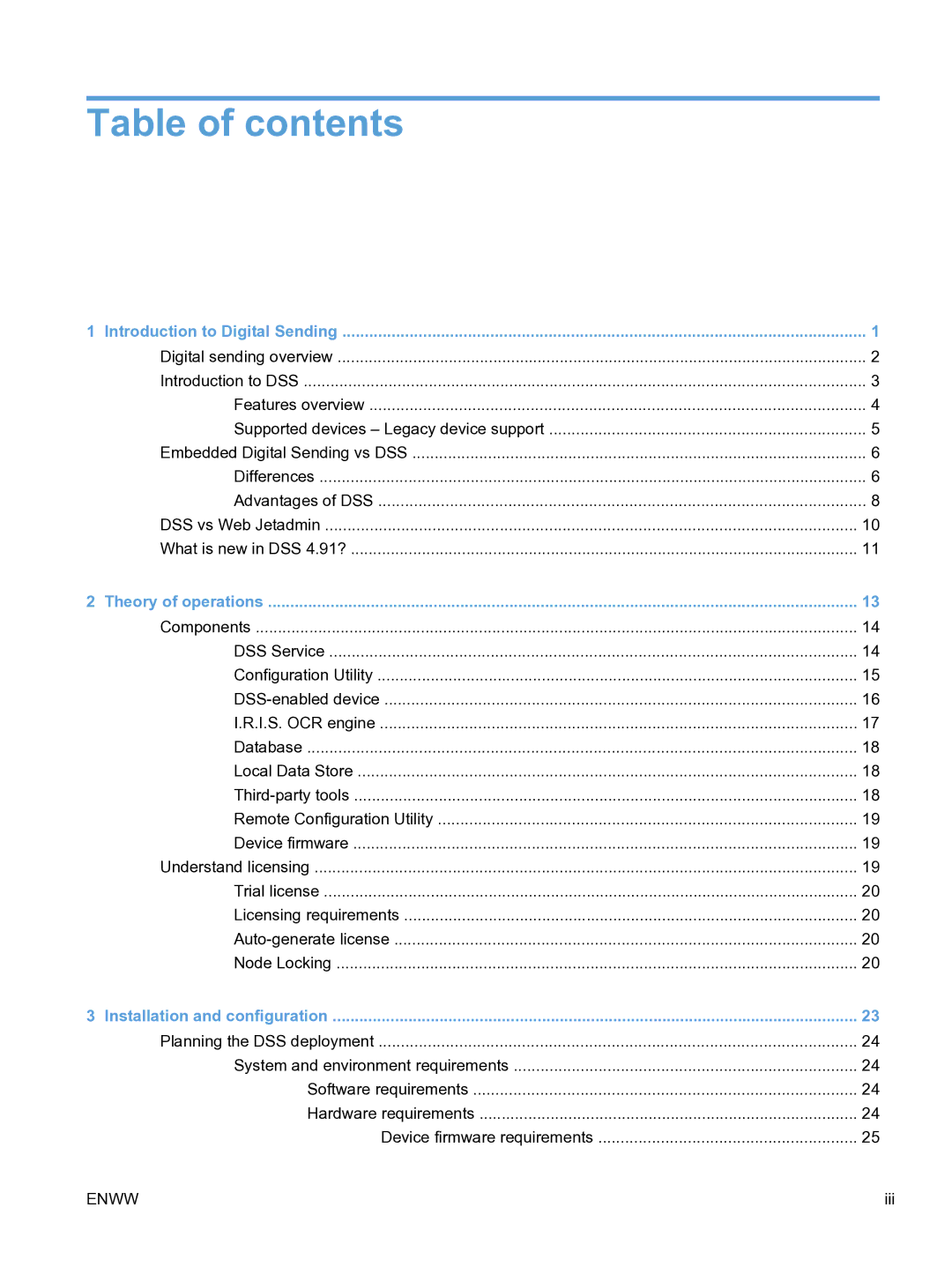 HP MFP Sending Software 4.9X manual Table of contents 