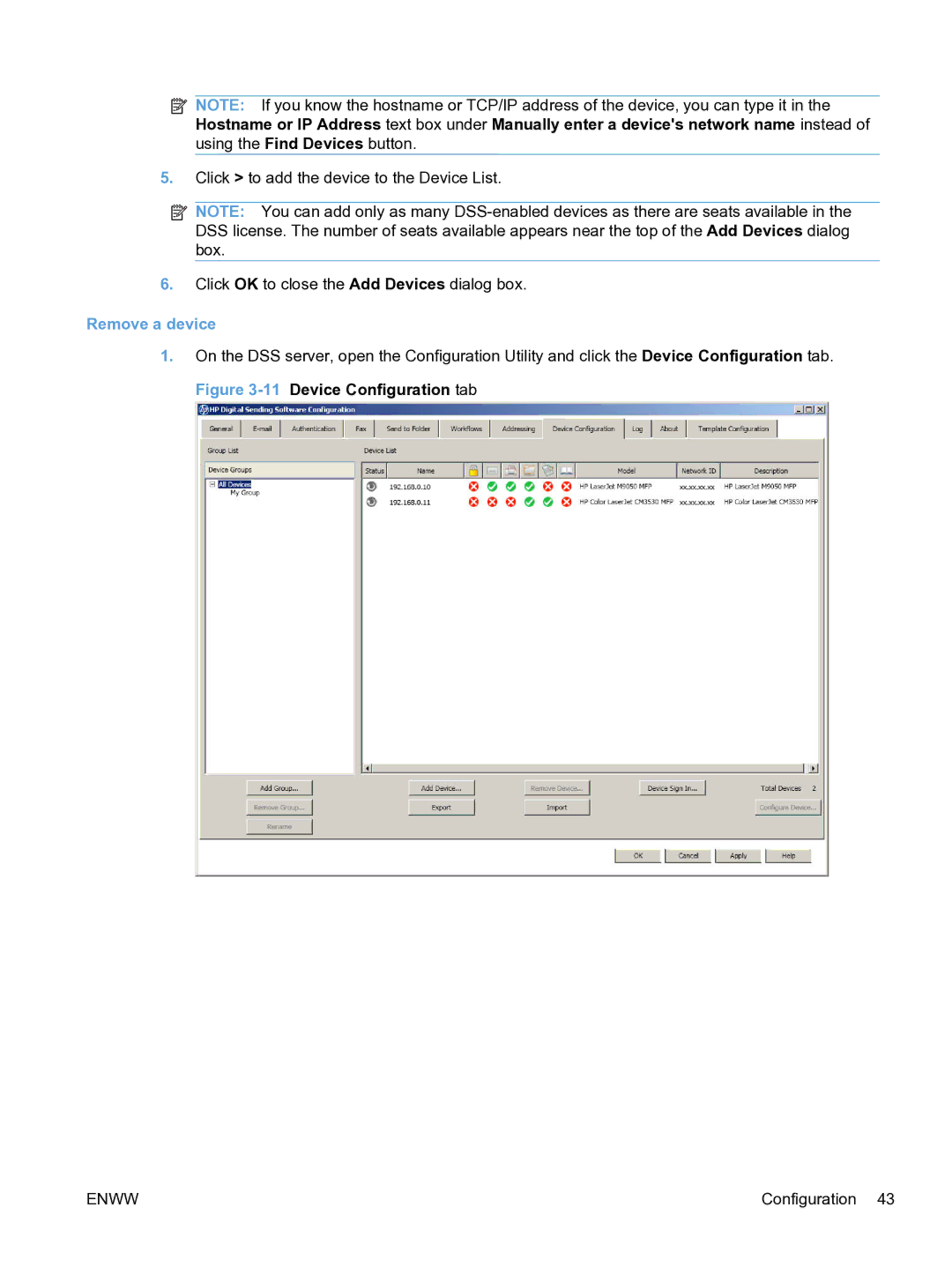 HP MFP Sending Software 4.9X manual Remove a device 