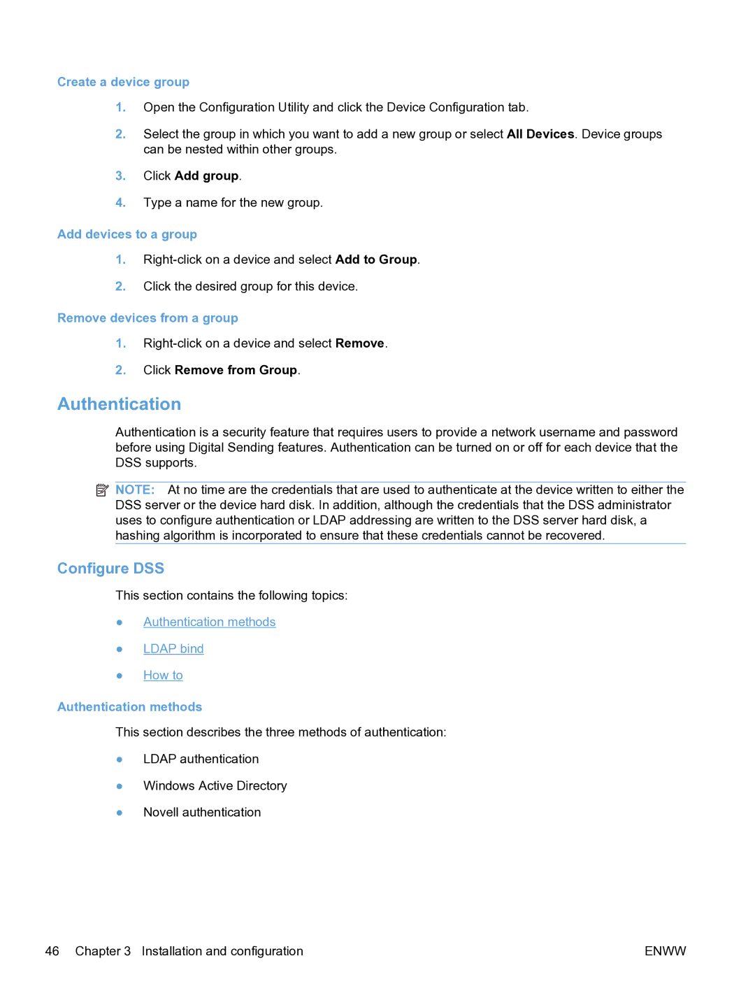 HP MFP Sending Software 4.9X manual Authentication, Configure DSS 