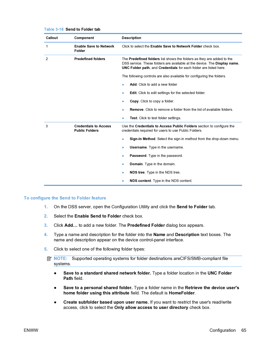 HP MFP Sending Software 4.9X manual To configure the Send to Folder feature, 18Send to Folder tab 