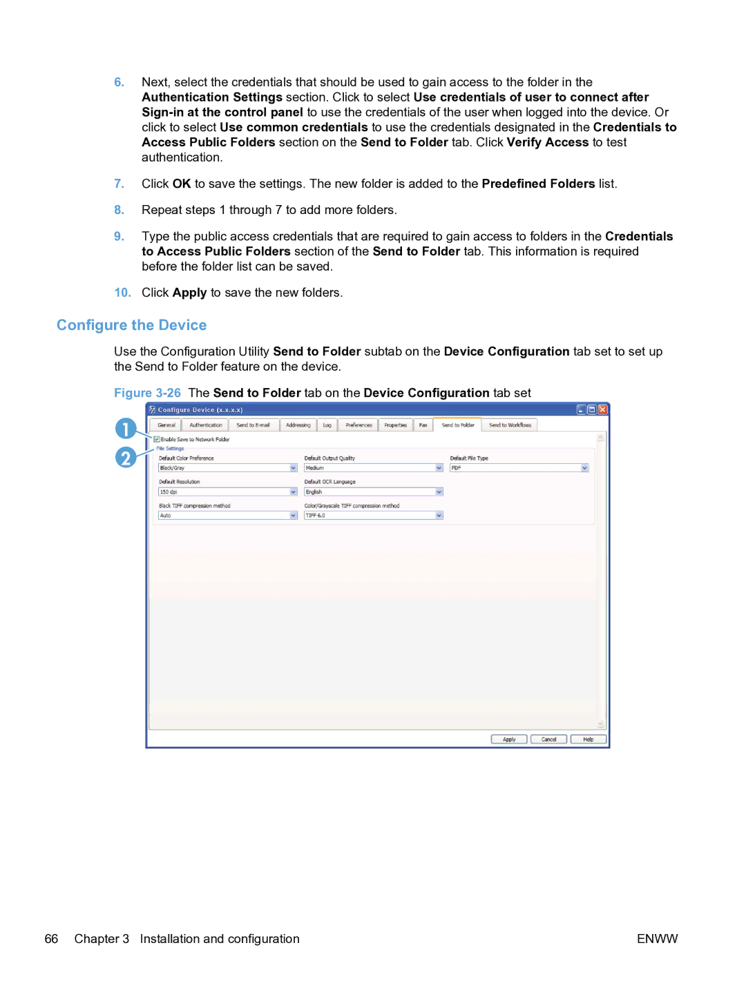 HP MFP Sending Software 4.9X manual 26The Send to Folder tab on the Device Configuration tab set 