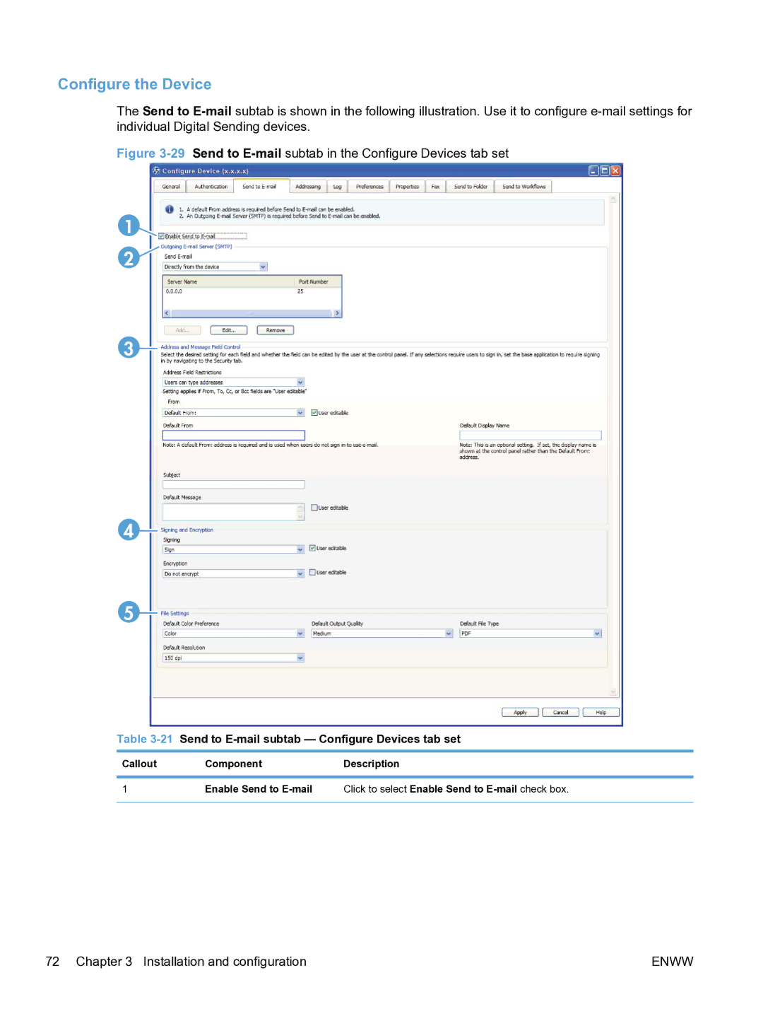 HP MFP Sending Software 4.9X manual 29Send to E-mailsubtab in the Configure Devices tab set 