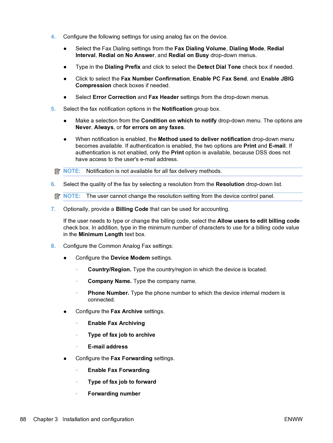 HP MFP Sending Software 4.9X manual Enable Fax Archiving Type of fax job to archive Mail address 