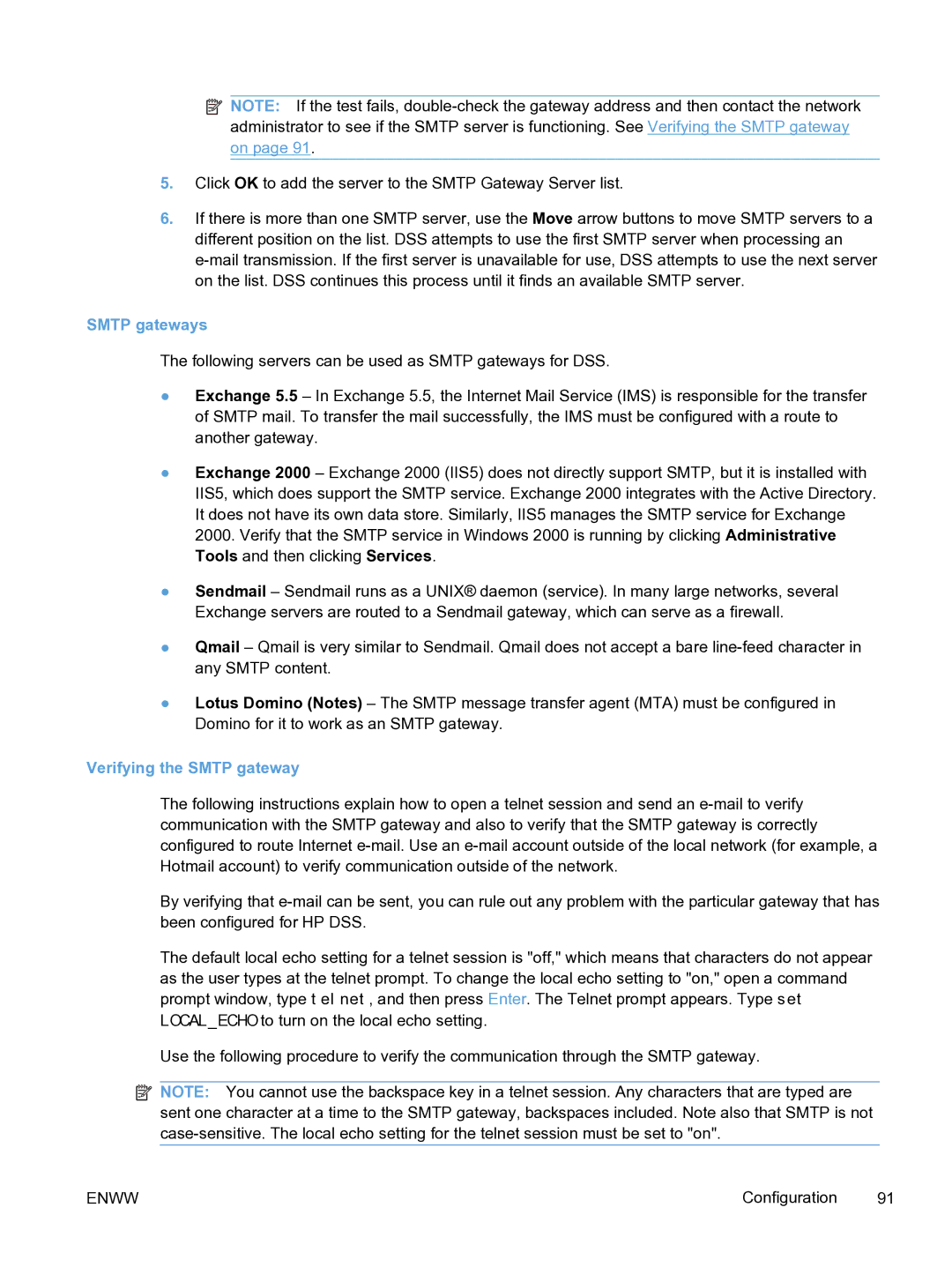 HP MFP Sending Software 4.9X manual Smtp gateways, Verifying the Smtp gateway 