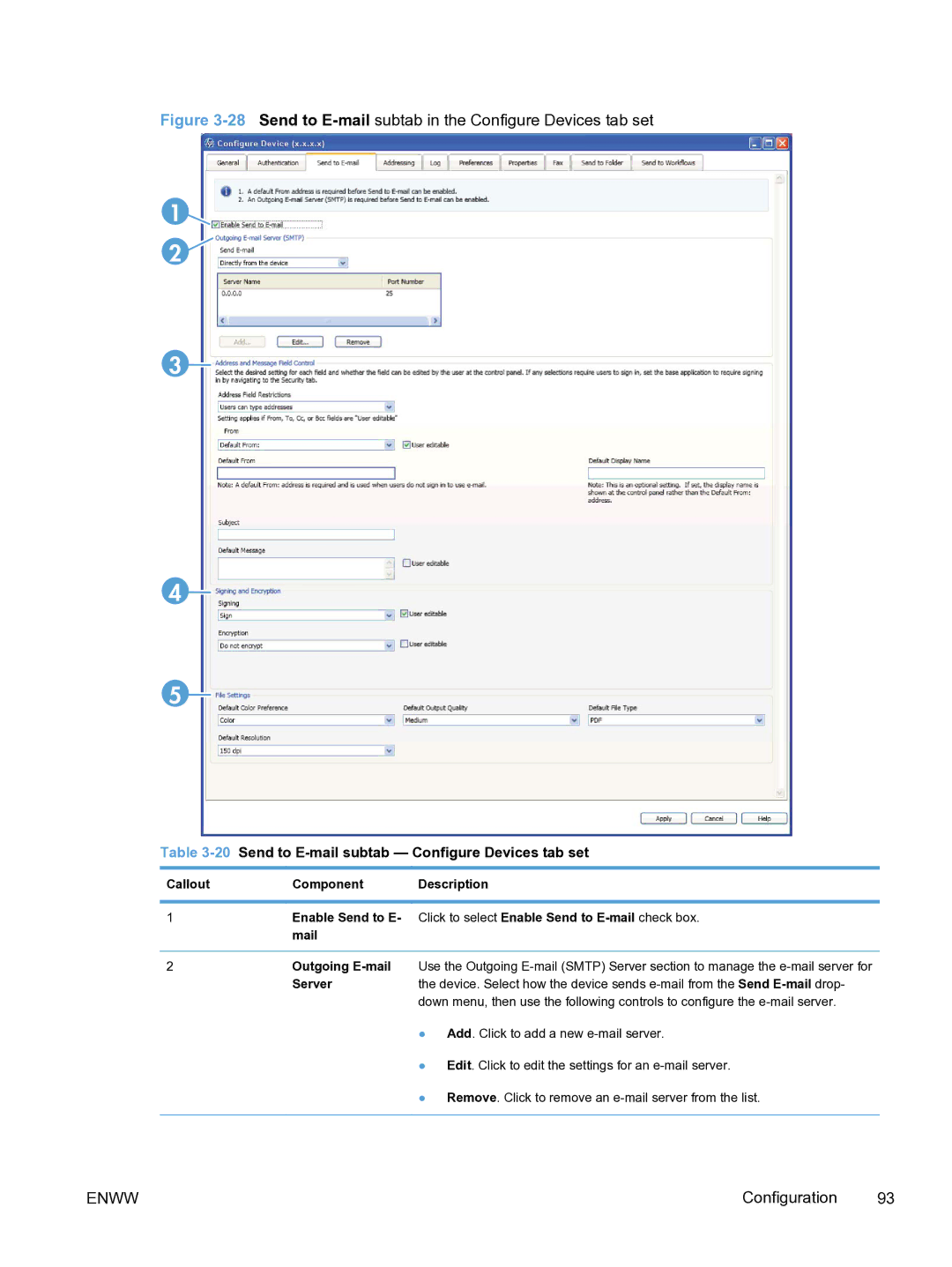 HP MFP Sending Software 4.9X manual 28Send to E-mailsubtab in the Configure Devices tab set 