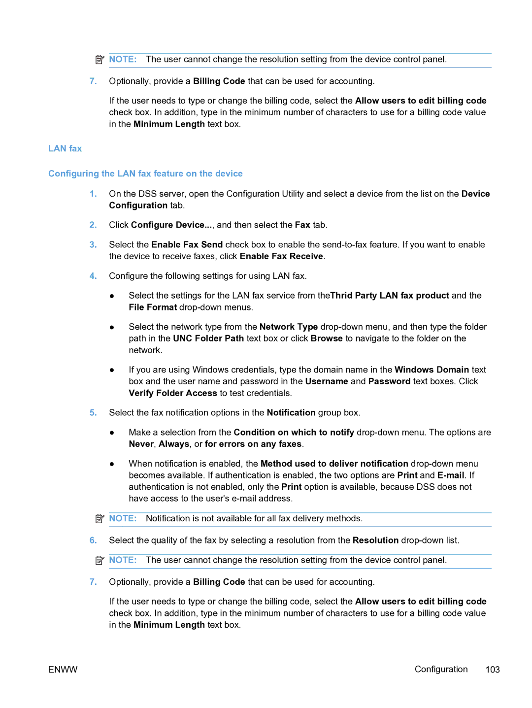 HP MFP Sending Software 4.9X manual LAN fax Configuring the LAN fax feature on the device 