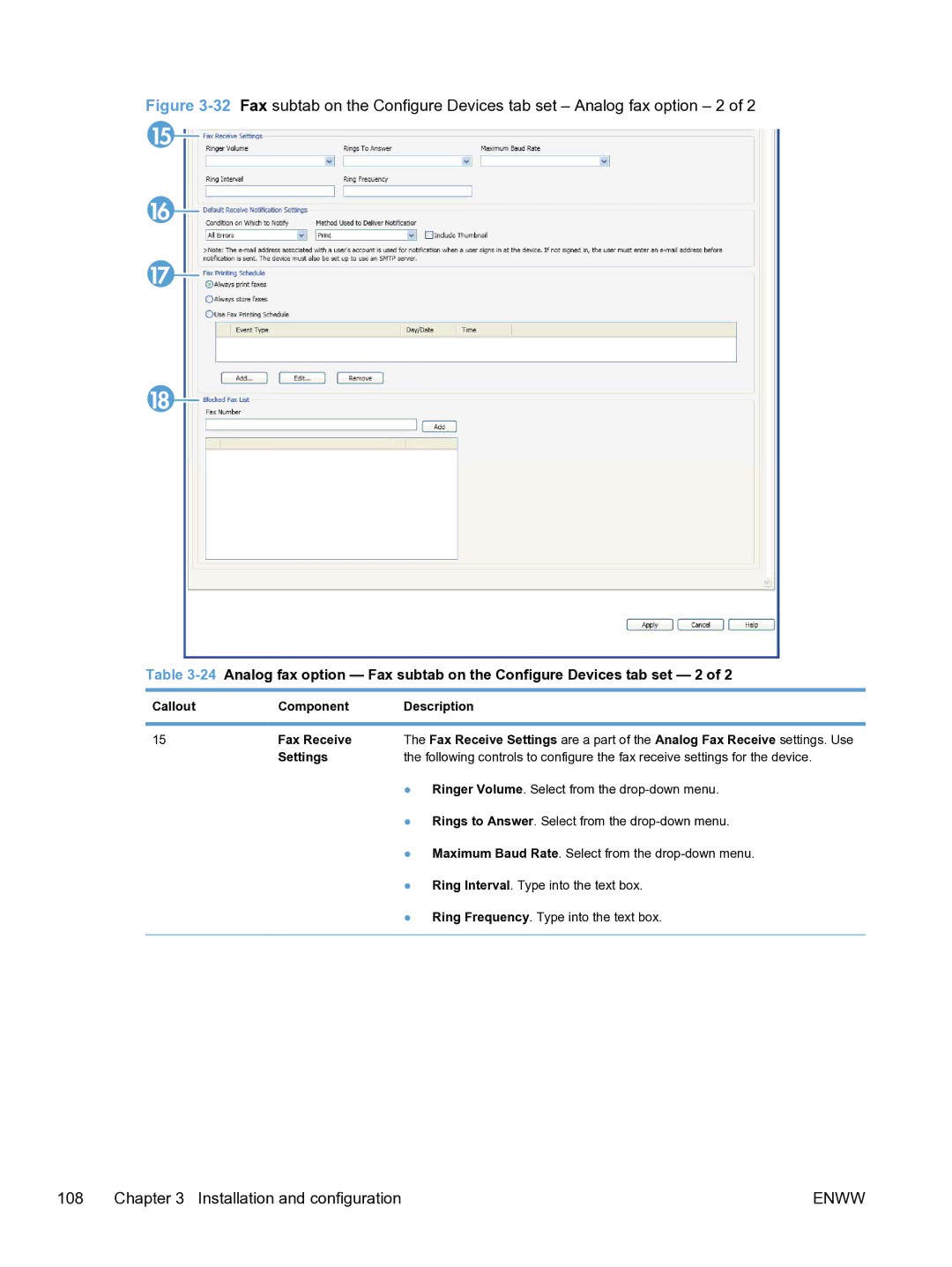 HP MFP Sending Software 4.9X manual Callout Component Description Fax Receive 