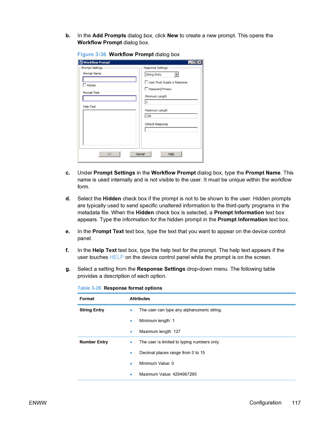 HP MFP Sending Software 4.9X manual 26Response format options, Format Attributes String Entry, Number Entry 