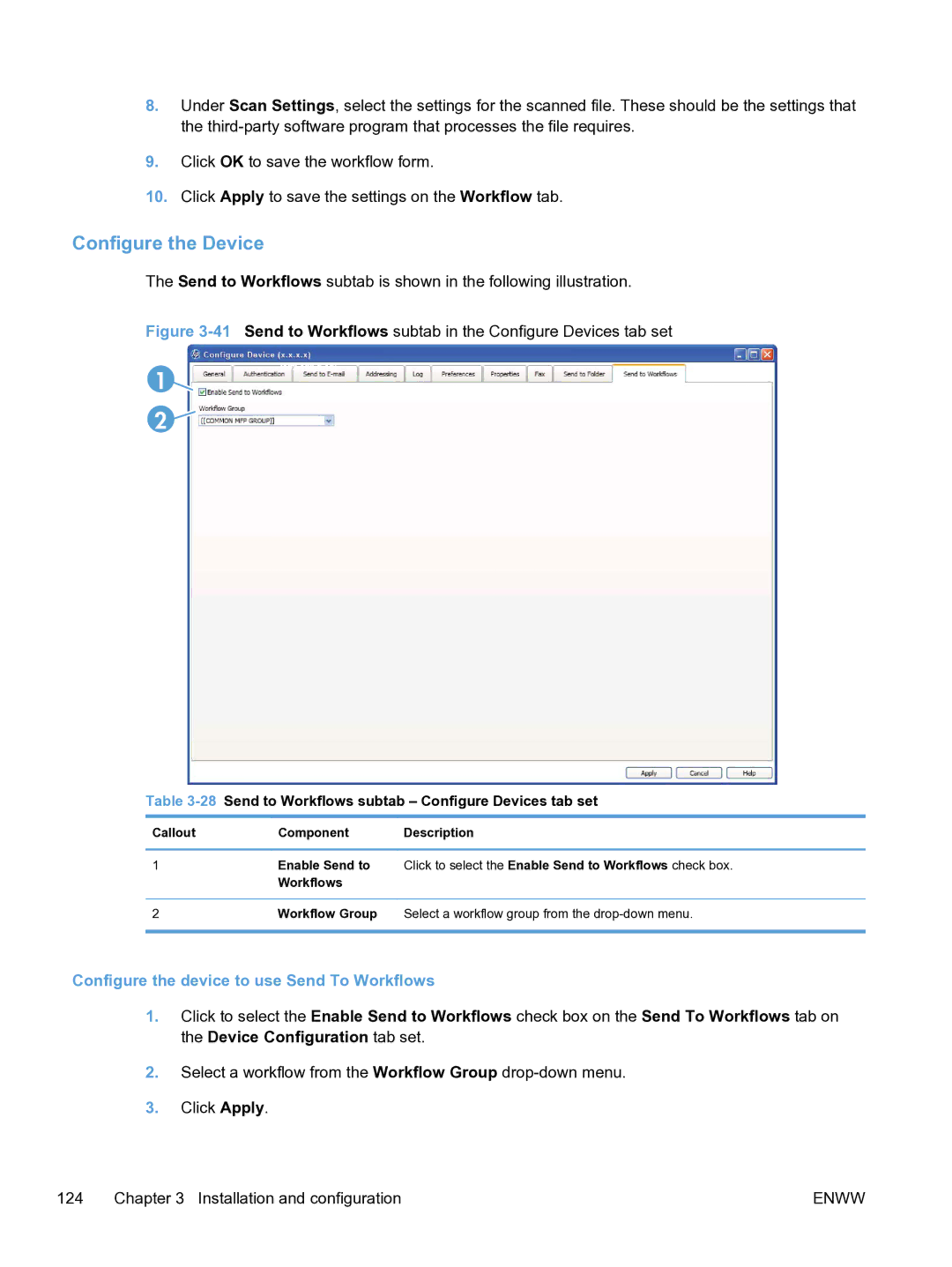 HP MFP Sending Software 4.9X manual Configure the device to use Send To Workflows 