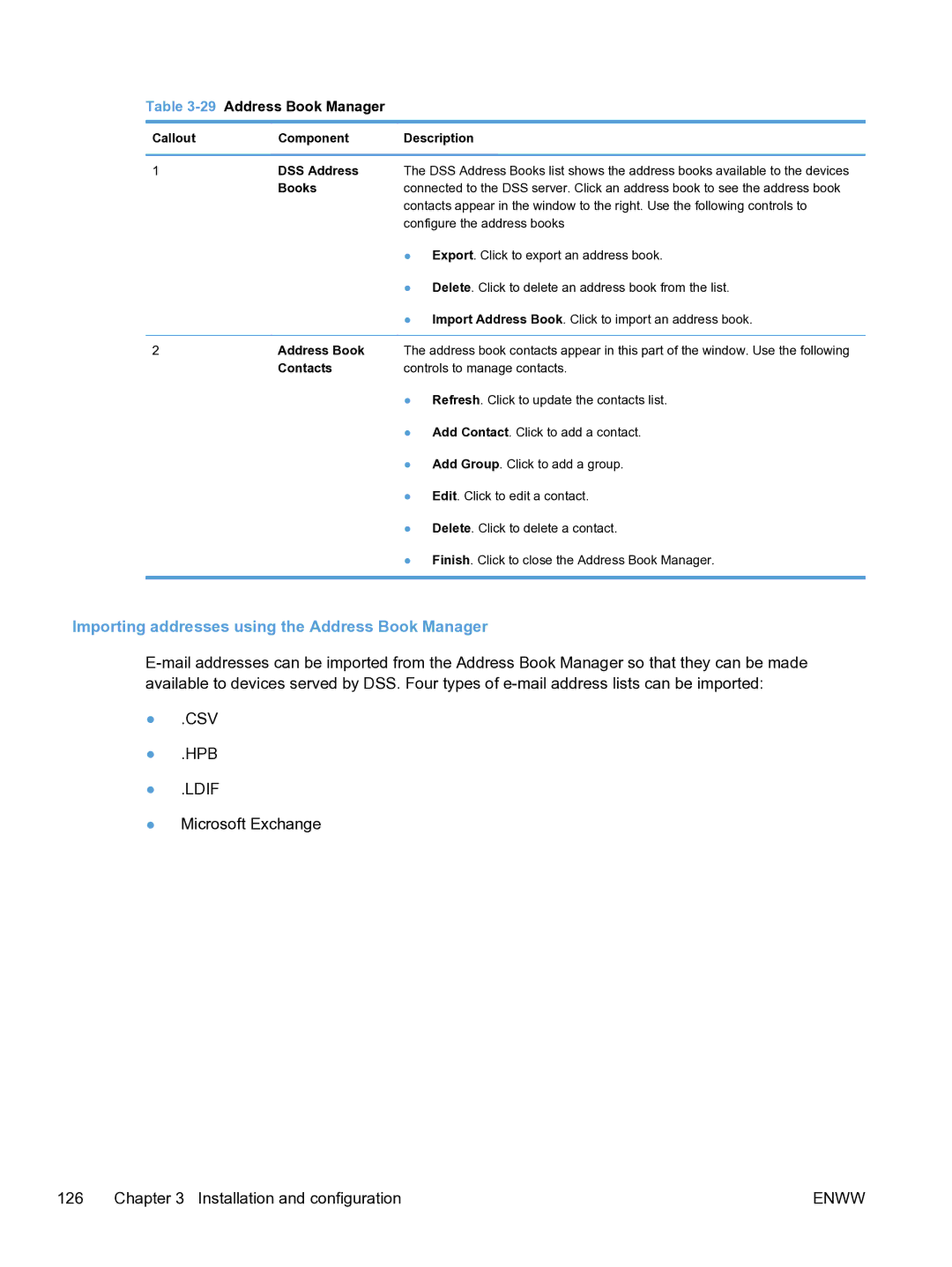 HP MFP Sending Software 4.9X manual Importing addresses using the Address Book Manager, 29Address Book Manager 