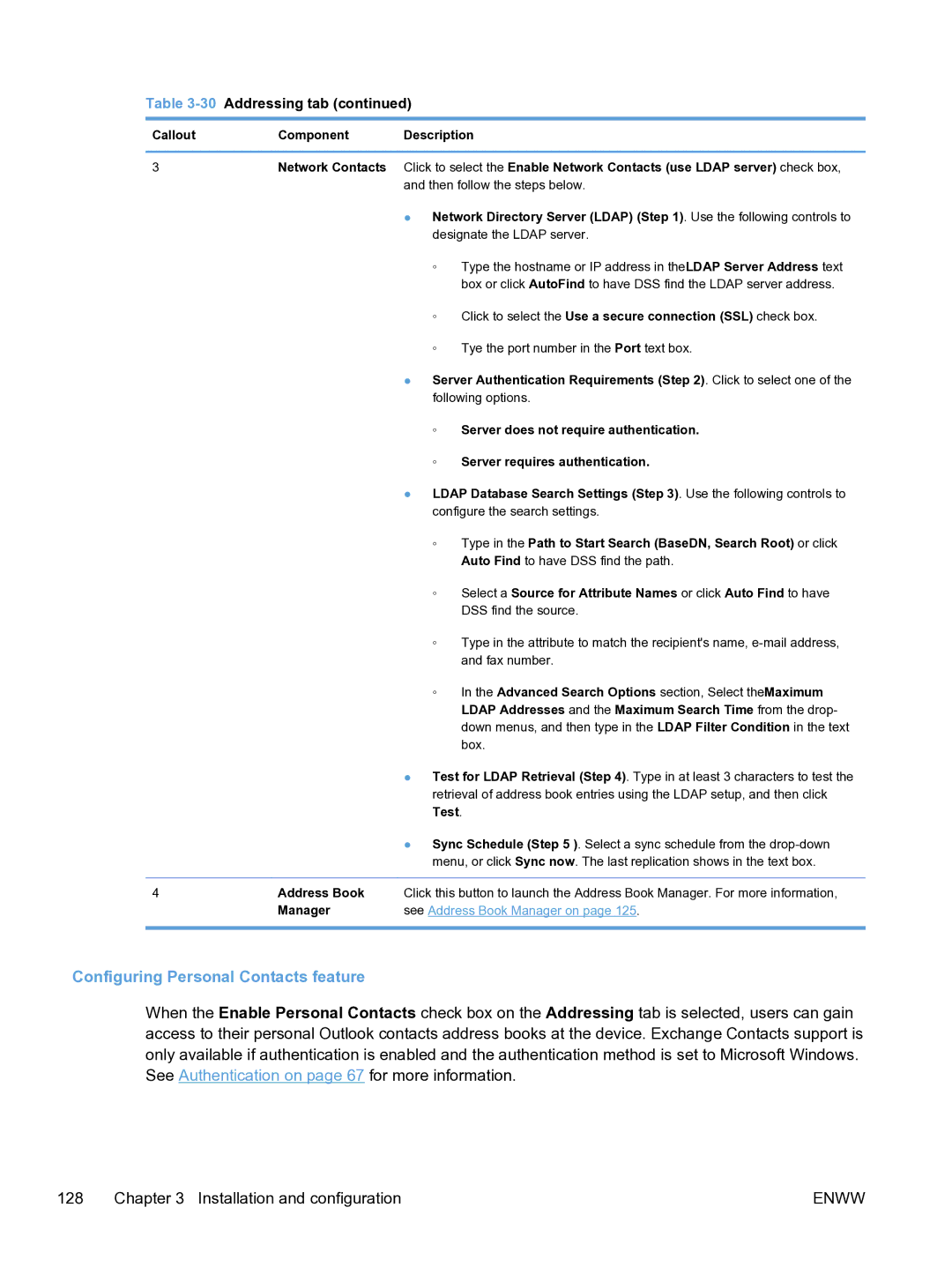 HP MFP Sending Software 4.9X manual Configuring Personal Contacts feature 