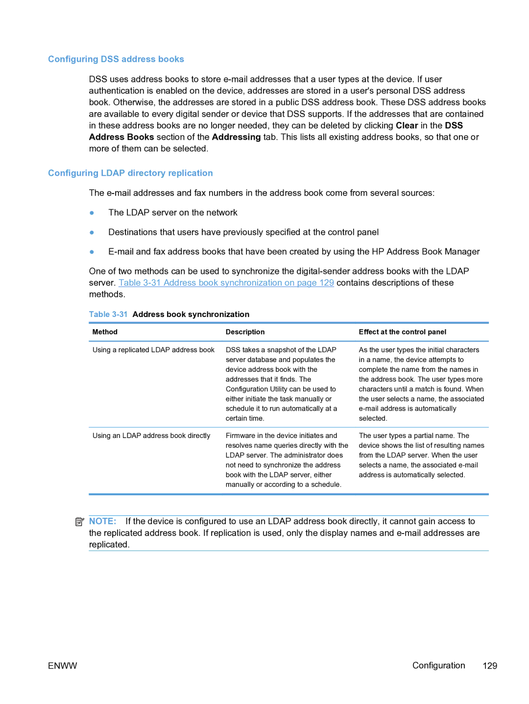 HP MFP Sending Software 4.9X manual Configuring DSS address books, Configuring Ldap directory replication 