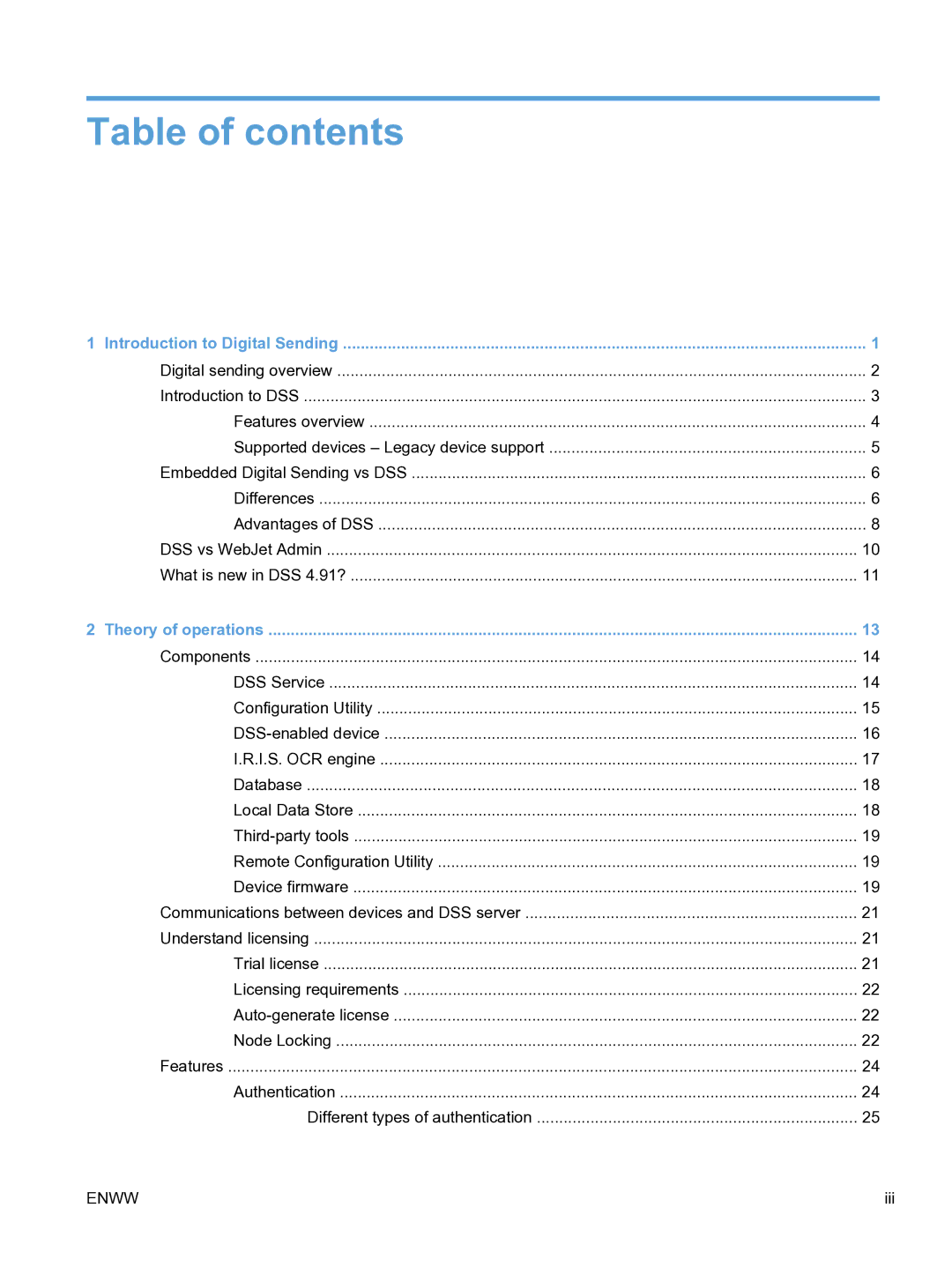 HP MFP Sending Software 4.9X manual Table of contents 