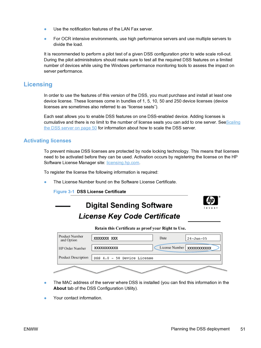 HP MFP Sending Software 4.9X manual Licensing, Activating licenses 