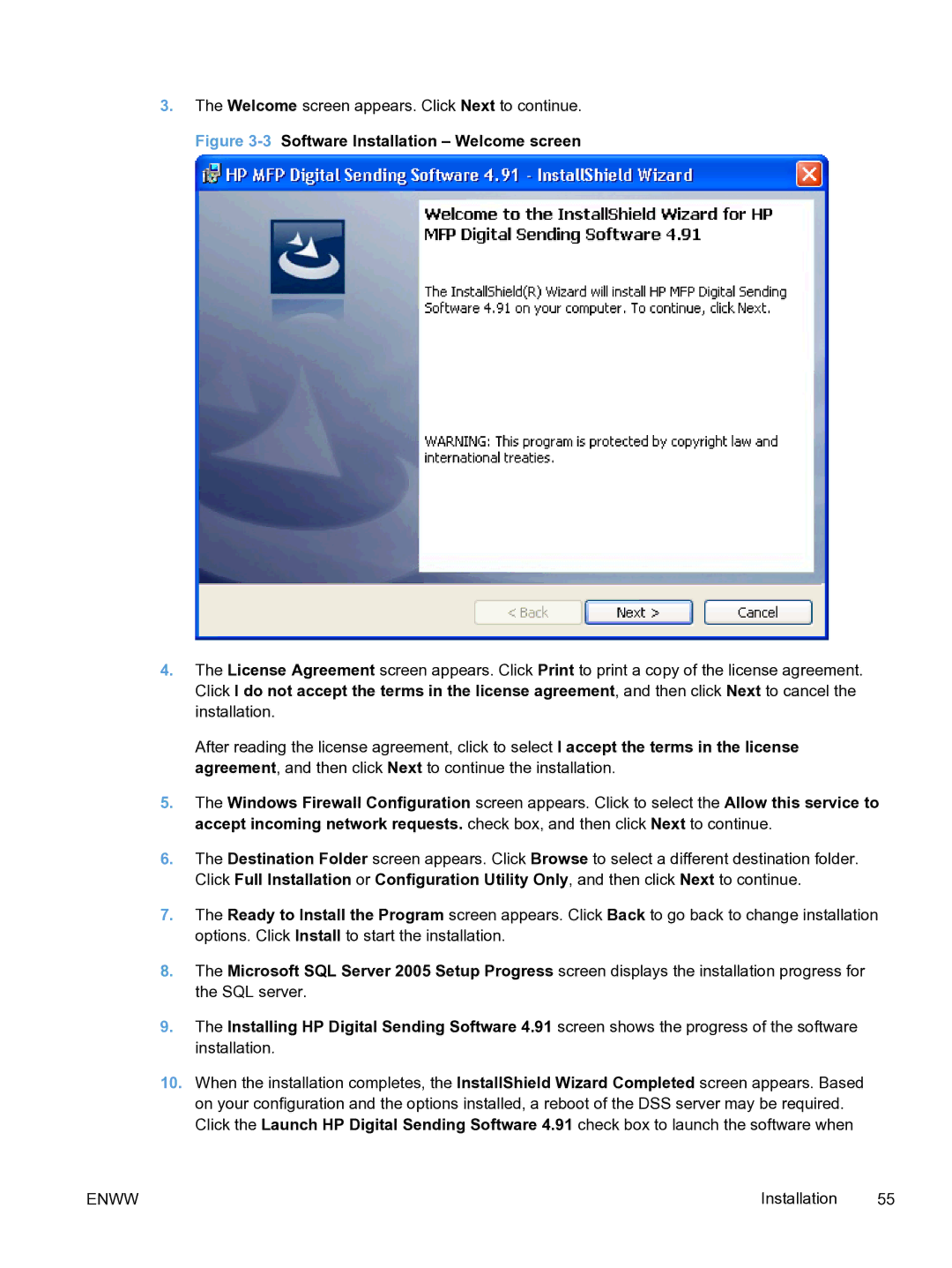 HP MFP Sending Software 4.9X manual 3Software Installation Welcome screen 