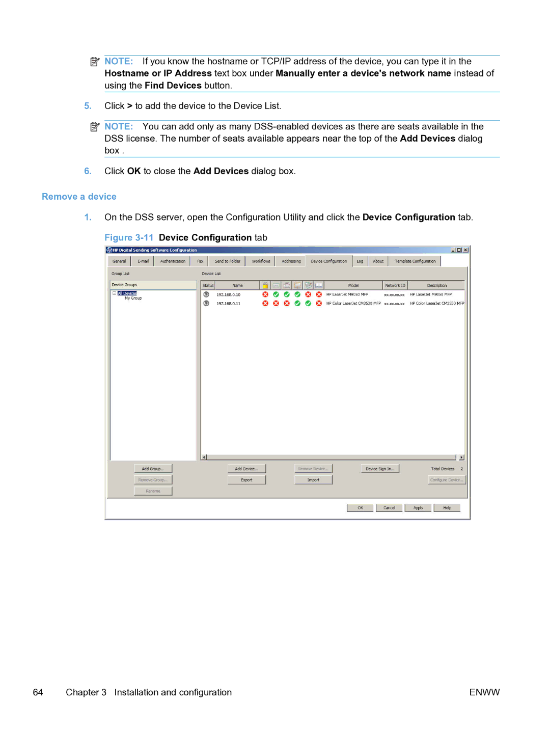 HP MFP Sending Software 4.9X manual Remove a device 