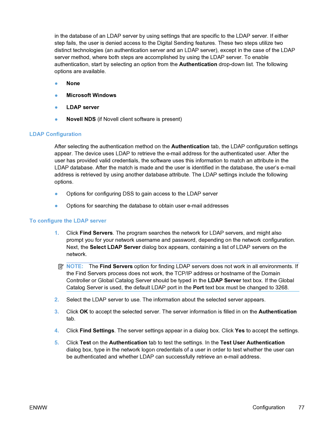 HP MFP Sending Software 4.9X manual Ldap Configuration, To configure the Ldap server 