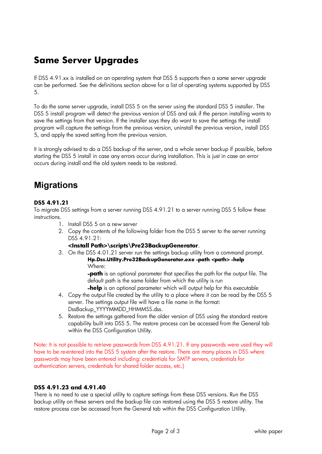 HP MFP Sending Software 5.0 Same Server Upgrades, Migrations, Dss, Install Path\scripts\Pre23BackupGenerator, DSS 4.91.23 