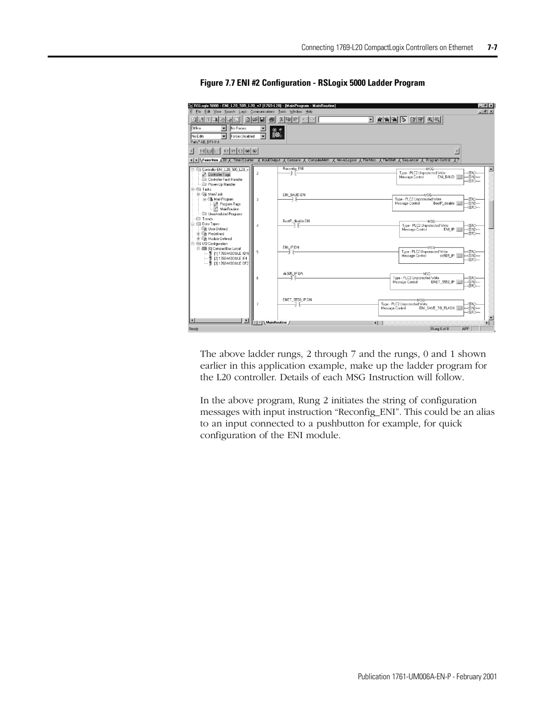 HP MicroLogix 1761-NET-ENI manual ENI #2 Configuration RSLogix 5000 Ladder Program 