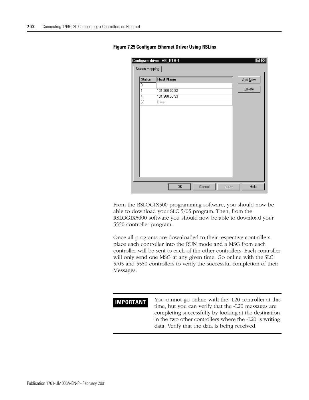 HP MicroLogix 1761-NET-ENI manual Configure Ethernet Driver Using RSLinx 