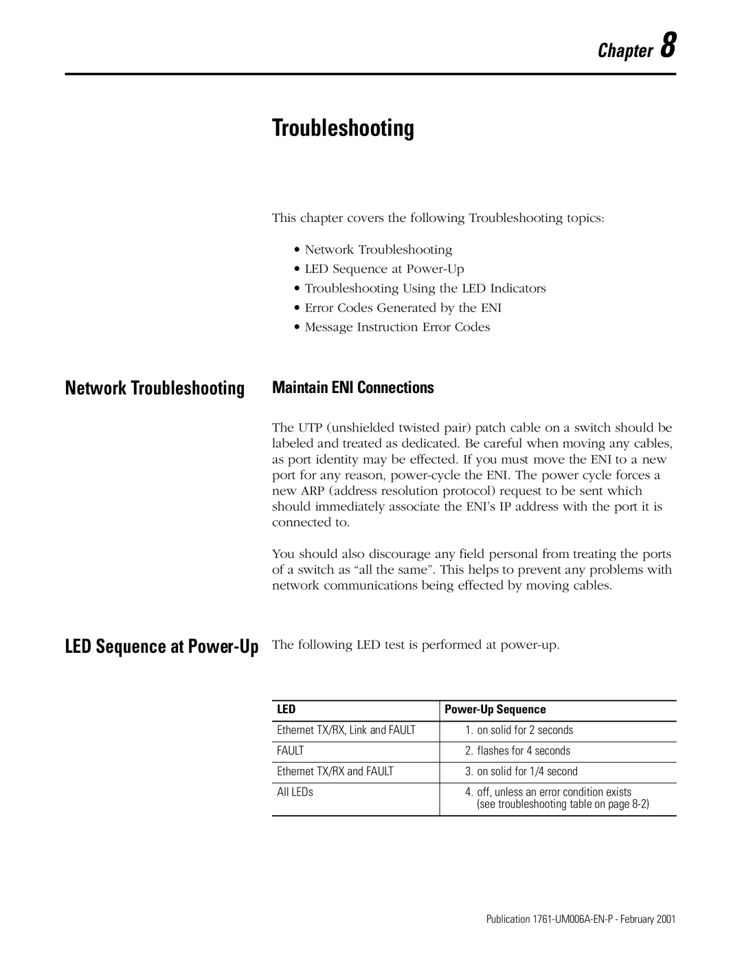 HP MicroLogix 1761-NET-ENI manual Power-Up Sequence, On solid for 2 seconds, Flashes for 4 seconds 