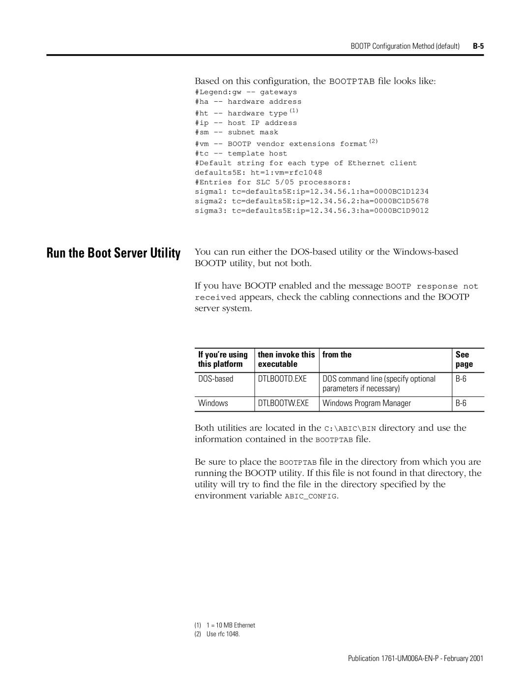 HP MicroLogix 1761-NET-ENI manual From See This platform Executable, DOS-based, Parameters if necessary Windows 