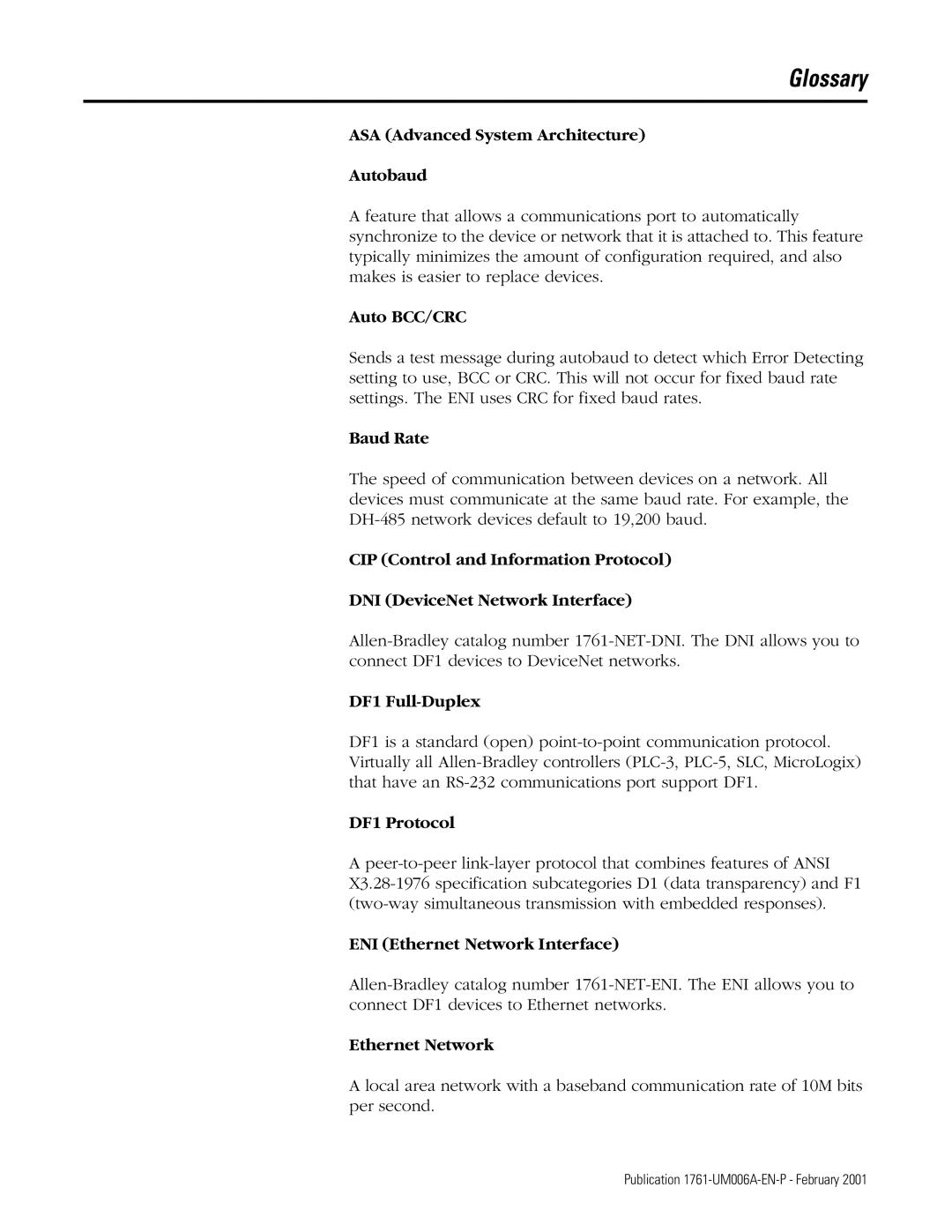 HP MicroLogix 1761-NET-ENI manual Glossary 