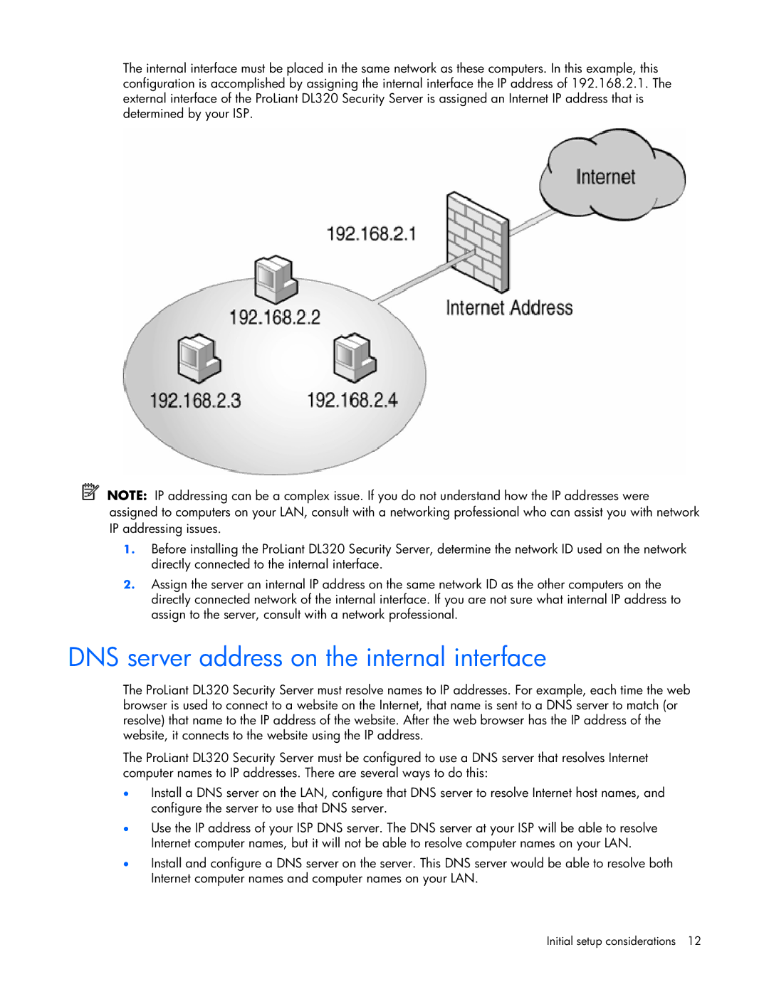 HP Microsoft Internet Security and Acceleration (ISA) Software manual DNS server address on the internal interface 