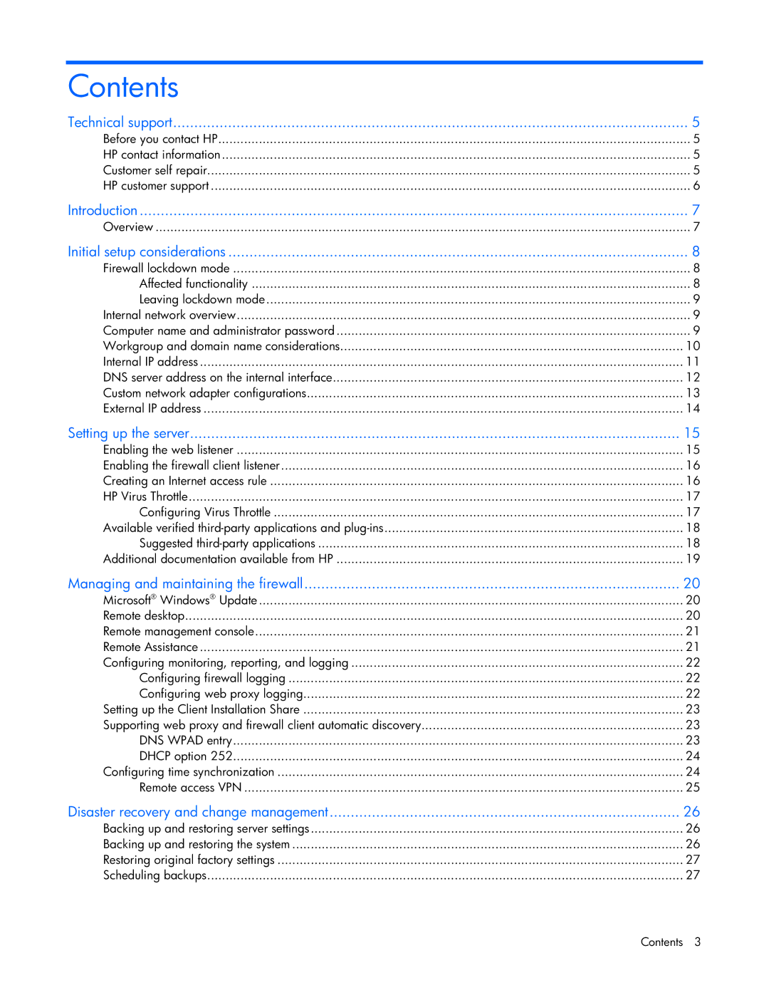 HP Microsoft Internet Security and Acceleration (ISA) Software manual Contents 