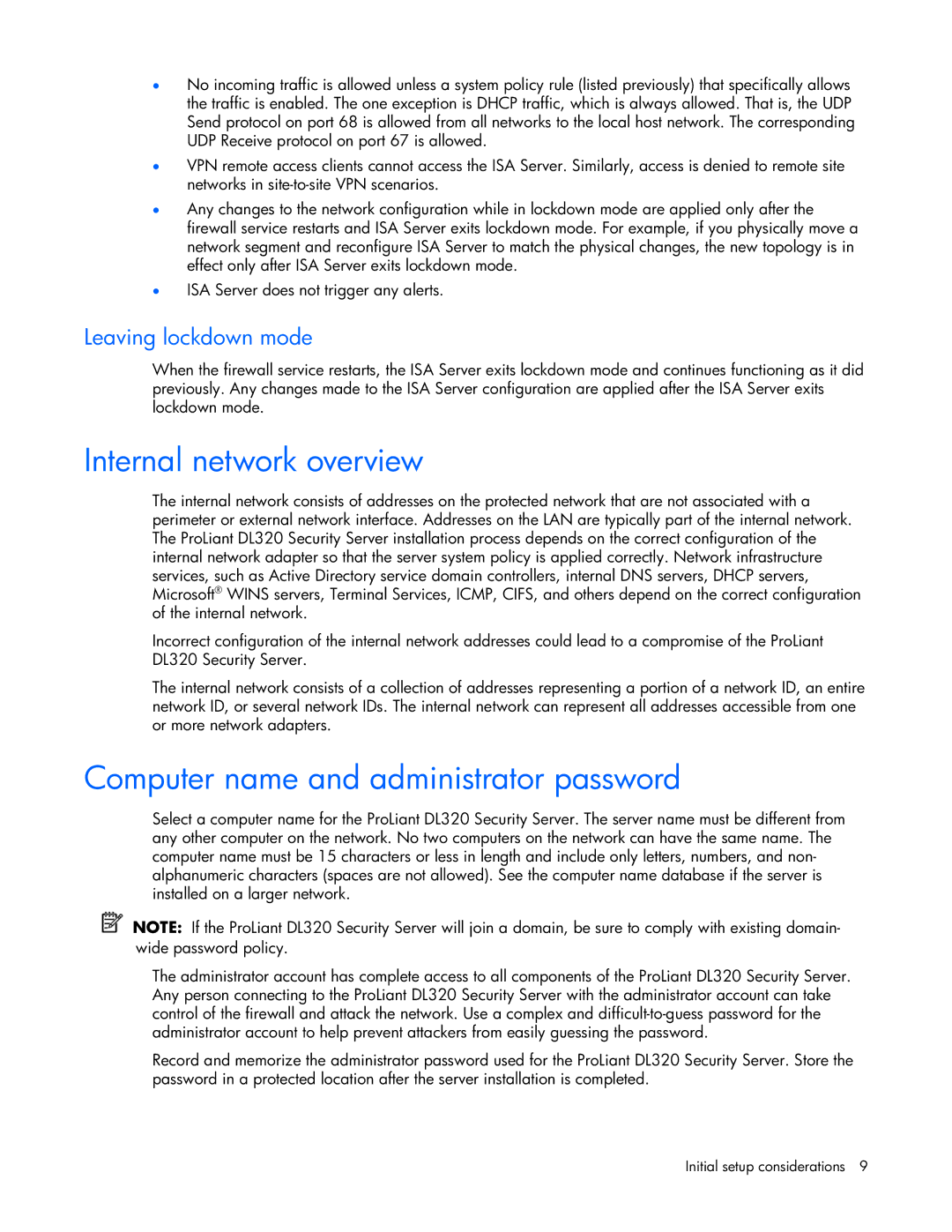 HP Microsoft Internet Security and Acceleration (ISA) Software manual Internal network overview, Leaving lockdown mode 