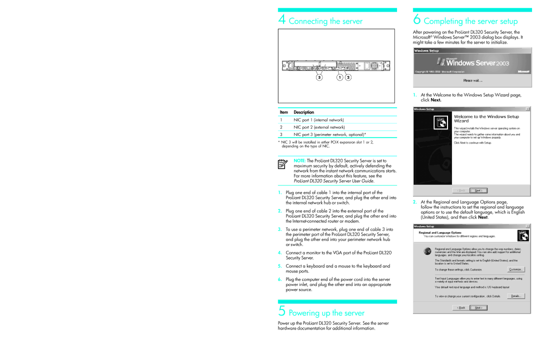 HP Microsoft Internet Security and Acceleration (ISA) Software manual Connecting the server 