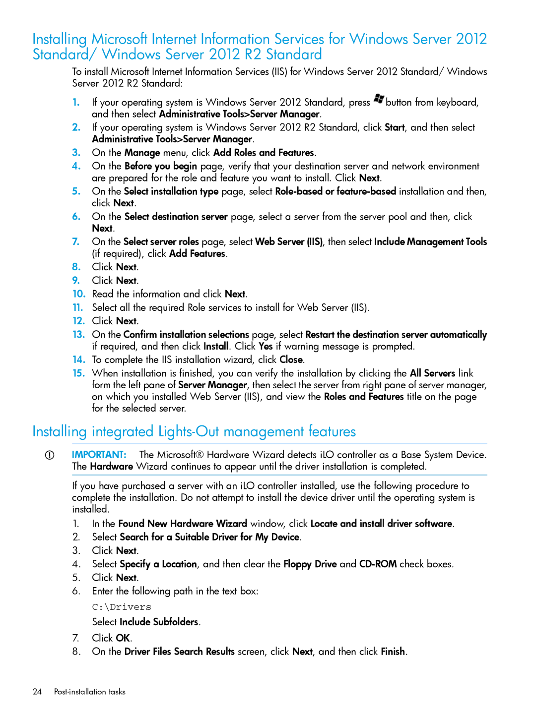 HP Microsoft Windows Server 2008 R2 manual Installing integrated Lights-Out management features 