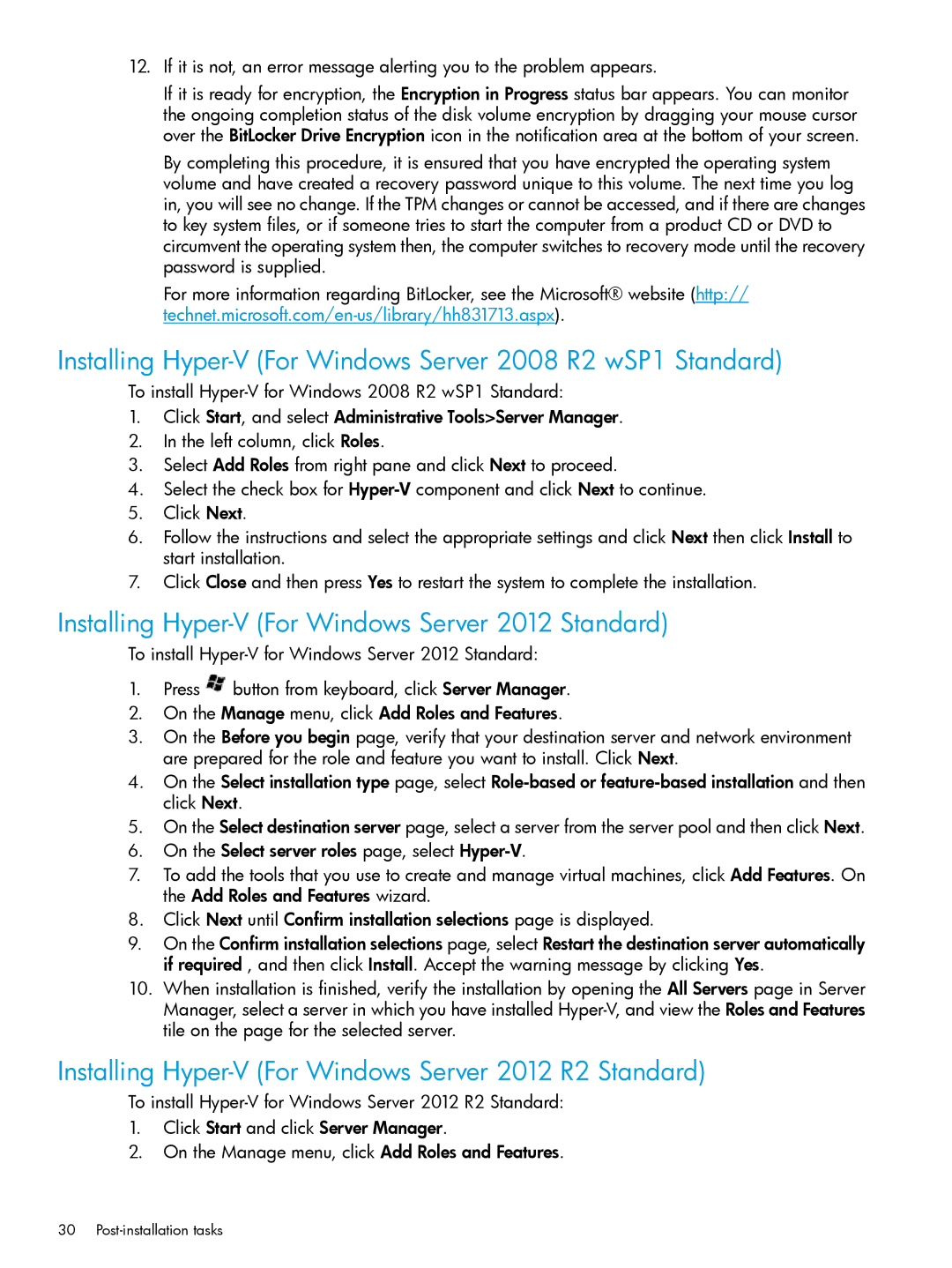 HP Microsoft Windows Server 2008 R2 manual Installing Hyper-V For Windows Server 2008 R2 wSP1 Standard 