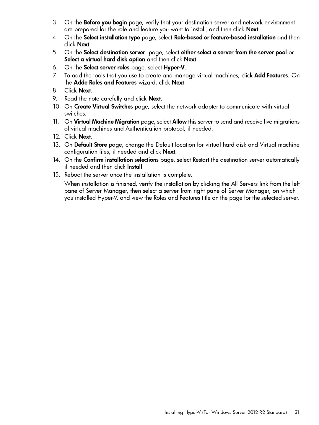HP Microsoft Windows Server 2008 R2 manual Installing Hyper-V For Windows Server 2012 R2 Standard 