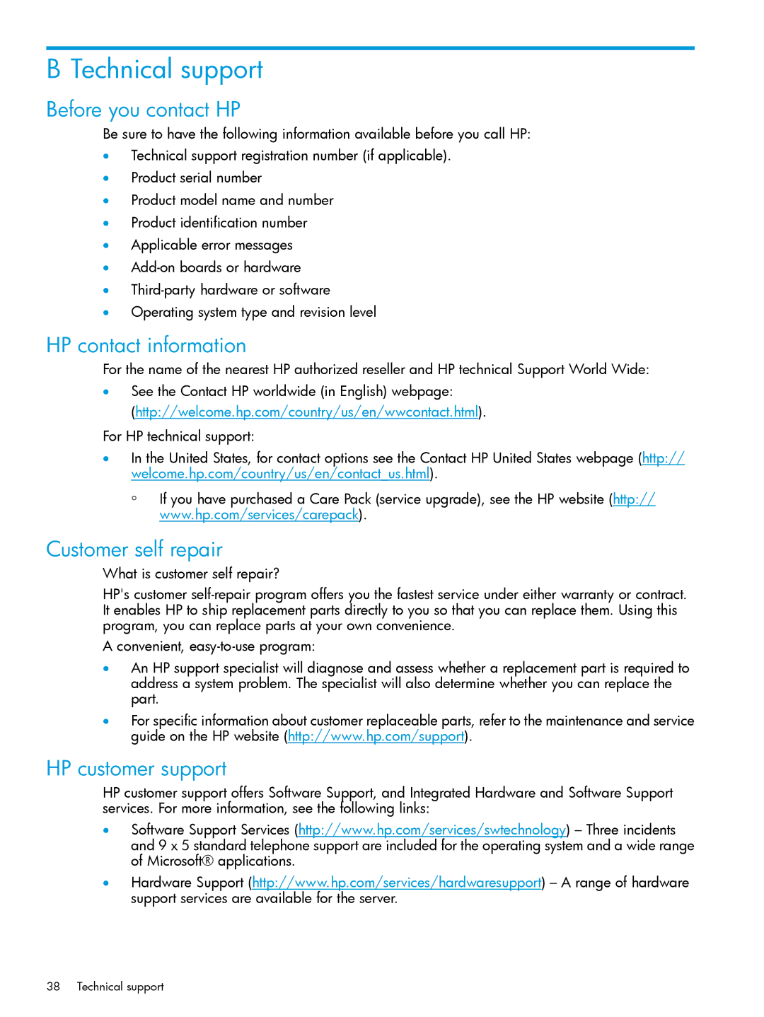 HP Microsoft Windows Server 2008 R2 Technical support, Before you contact HP, HP contact information, Customer self repair 