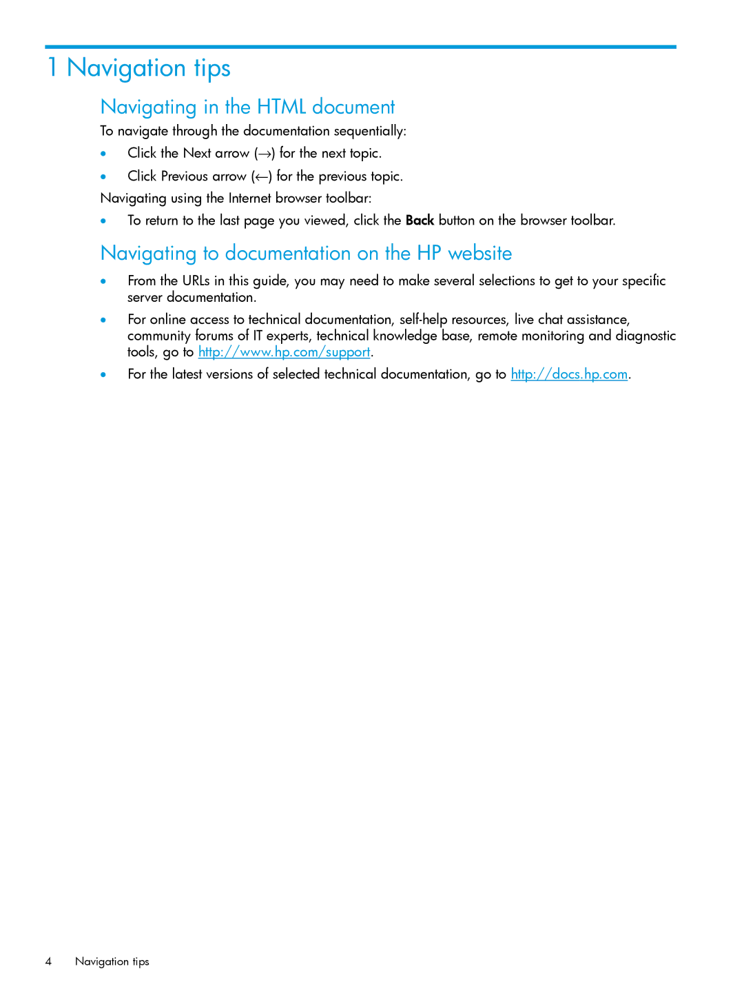 HP Microsoft Windows Server 2008 R2 manual Navigation tips, Navigating in the Html document 