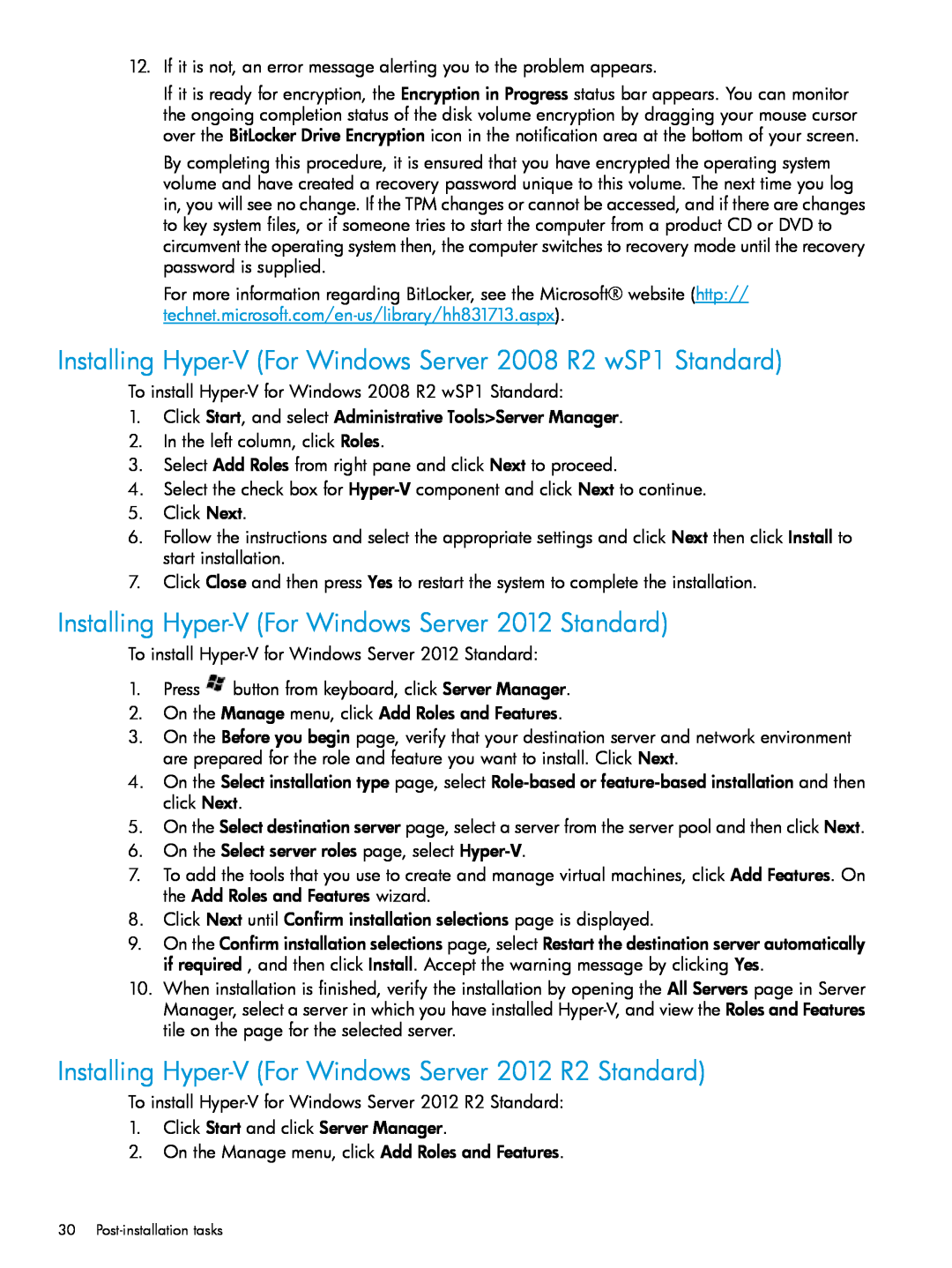 HP Microsoft Windows Server 2012 Installing Hyper-V For Windows Server 2008 R2 wSP1 Standard, Post-installation tasks 