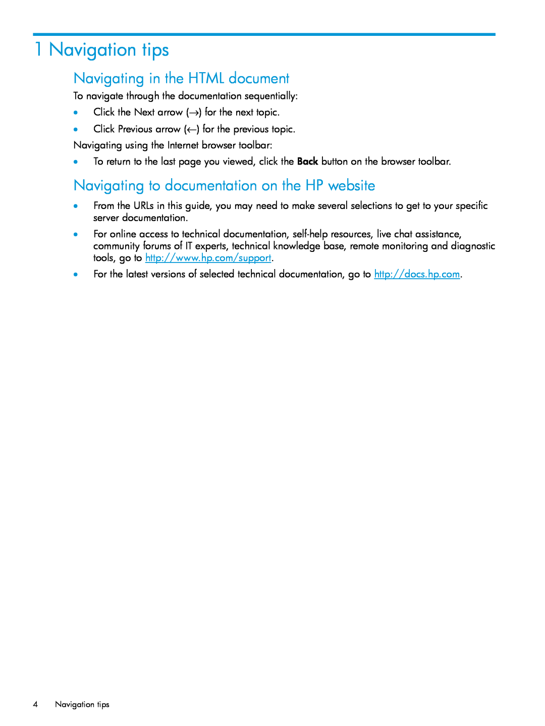 HP Microsoft Windows Server 2012 manual Navigation tips, Navigating in the HTML document 