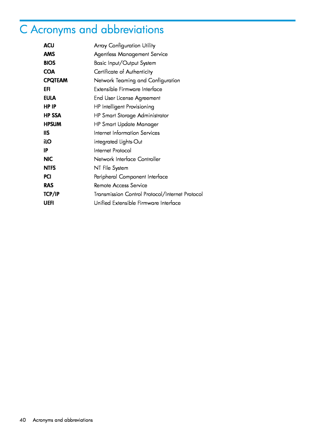 HP Microsoft Windows Server 2012 manual C Acronyms and abbreviations 