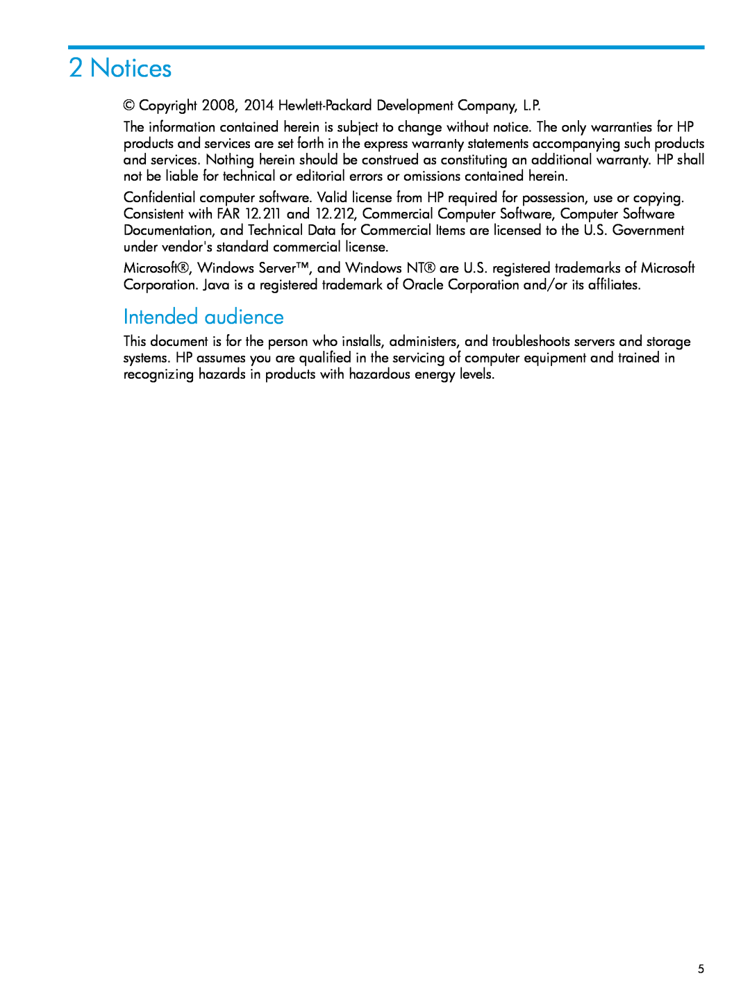 HP Microsoft Windows Server 2012 manual Notices, Intended audience 