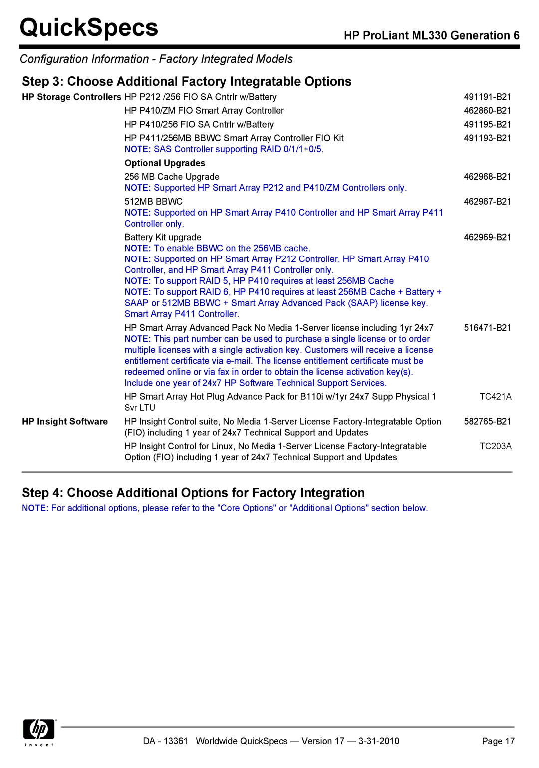 HP ML330 manual Optional Upgrades, HP Insight Software 