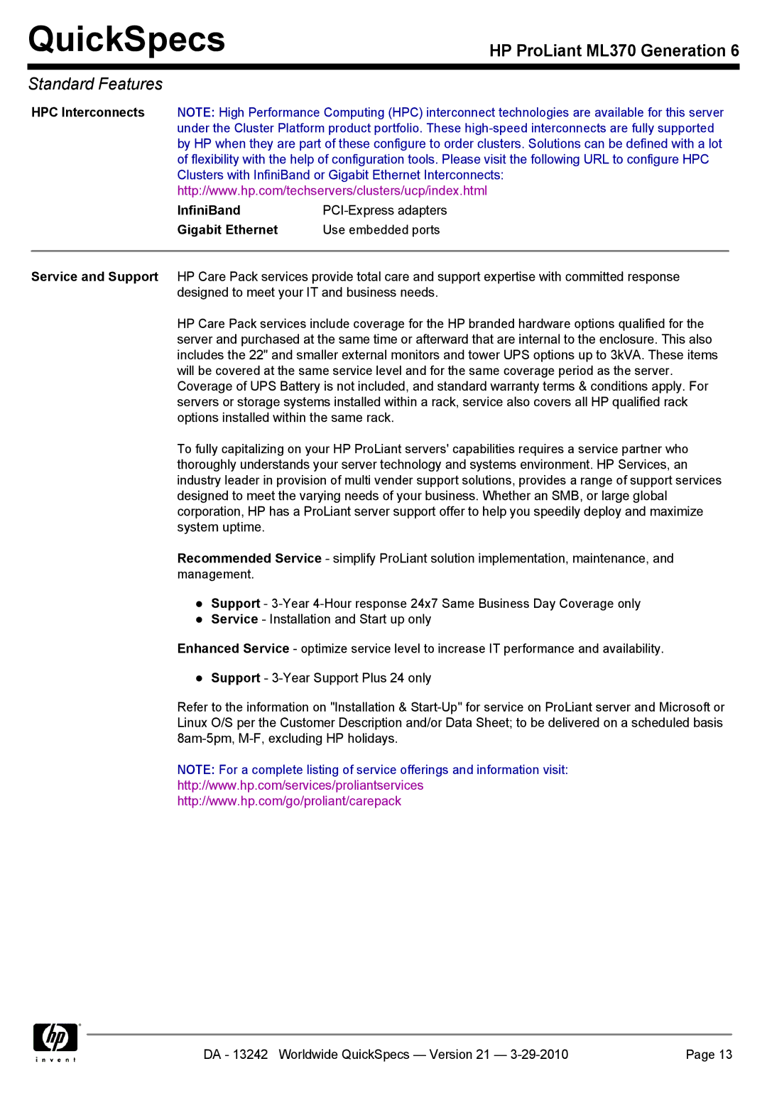 HP ML370 manual InfiniBand 