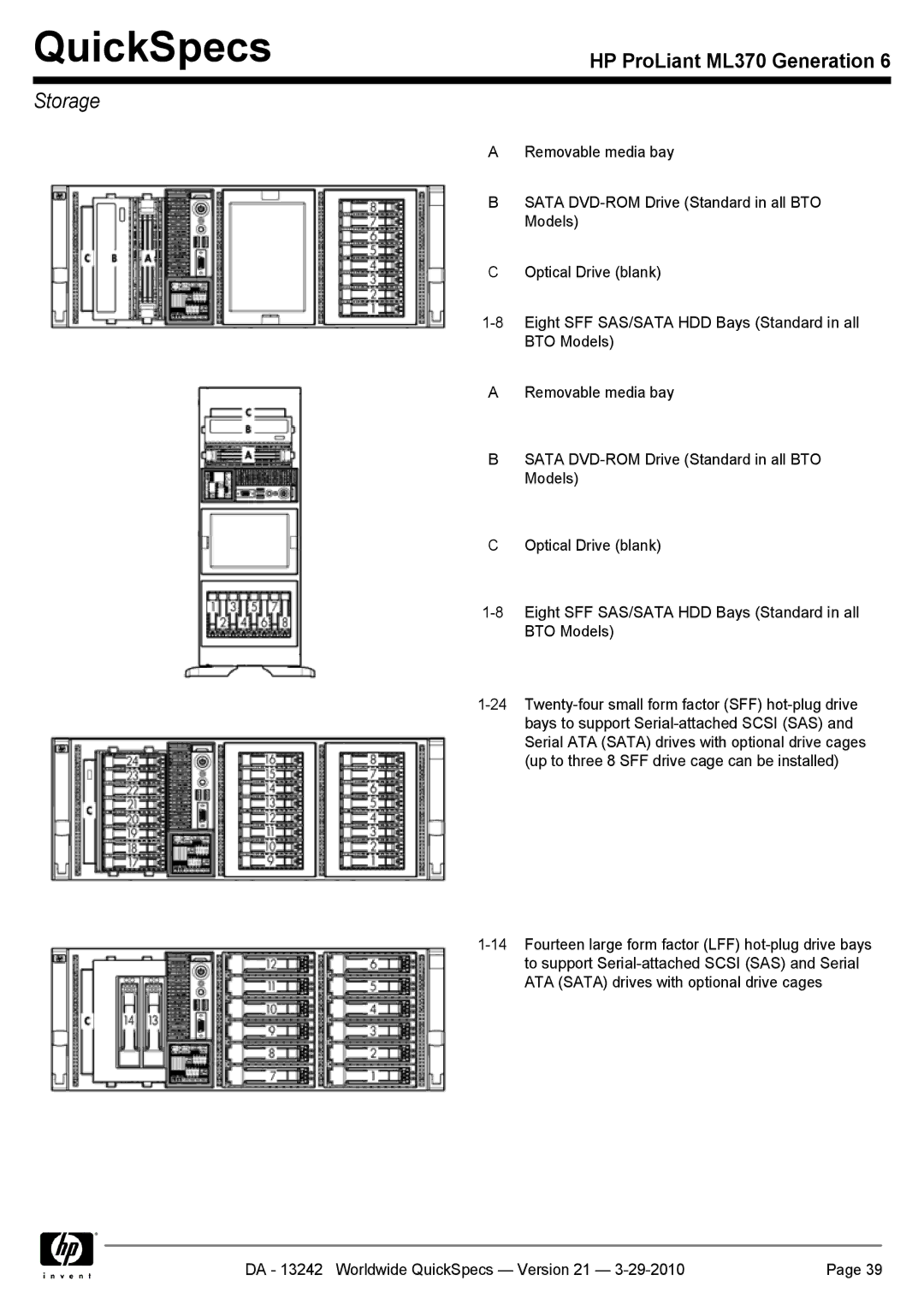 HP ML370 manual Storage 