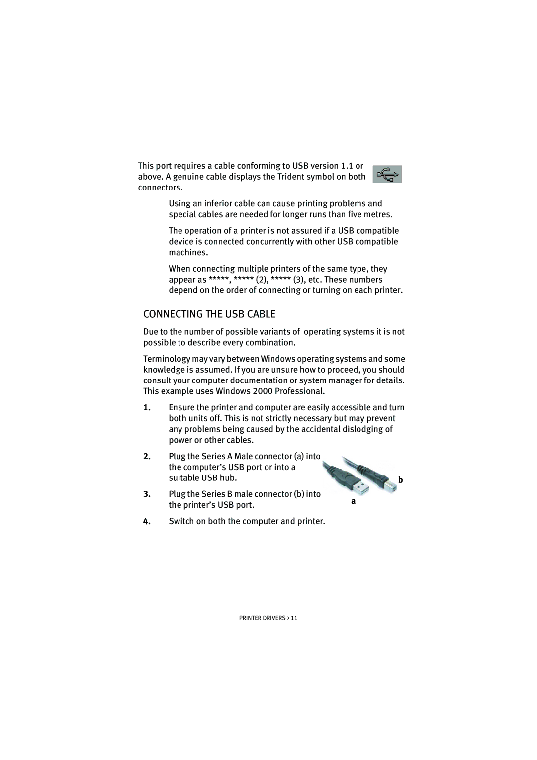 HP ML5590/91 manual Connecting the USB Cable, Printer’s USB port 